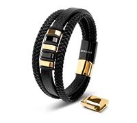 SERASAR Herren Armband 20 cm Gold Männer Leder Armreif Magnet Verschluss