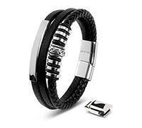 SERASAR Herren Armband 20cm Silber Männer Leder Armreif Lederband Herrenarmreif Armschmuck Schmuck Herrenschmuck Armkette Flecht Wickelarmband Armbändchen Bracelet