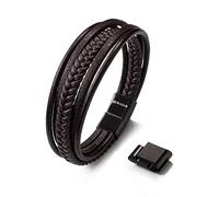SERASAR Herren Armband Lederarmband Braun 17cm - Männer Leder Armreif Herrenschmuck Flecht Wickelarmband Kette Armbändchen Leather Bracelet Men Geschenkidee für Man