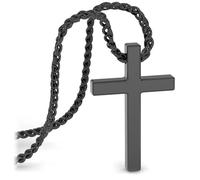 SERASAR Kette Herren Halskette mit Anhänger Edelstahl - 60cm Schwarz Schmuck Schachtel Geschenk für Männer Cross Necklace Men Jewelry Band Jesus Kreuz Weizen