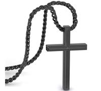 SERASAR Kette Herren Halskette mit Anhänger Edelstahl - 60cm Schwarz Schmuck Schachtel Geschenk für Männer Cross Necklace Men Jewelry Band Jesus Kreuz Weizen