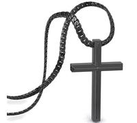 SERASAR Kette Herren Halskette mit Anhänger Edelstahl Schwarz Schmuck Schachtel Geschenk für Männer Cross Necklace Men Jewelry Band Jesus Kreuz Kubanische