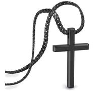 SERASAR Kette Herren Halskette mit Anhänger Edelstahl Schwarz Schmuck Schachtel Geschenk für Männer Cross Necklace Men Jewelry Band Jesus Kreuz Kubanische