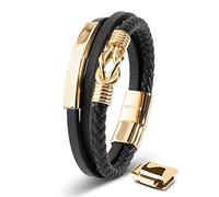 SERASAR Lederarmband Herren 23cm Gold Männer Armband Leder Armreif Lederband Herrenarmreif Armschmuck Schmuck Herrenschmuck Flecht Wickelarmband Kette Leather Bracelet