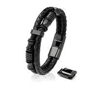 SERASAR Premium Lederarmband für Männer in Schwarz | Magnetverschluss aus Edelstahl in Schwarz, Silber & Gold | Inklusive Schmuckschachtel | Tolle Geschenkidee