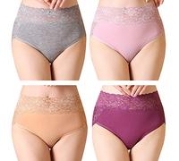 Serecofo 4er Pack Damen Slips mit hoher Taille Spitzen Hipster Höschen Unterwäsche ultraweich (38-42, Grau, Hellrosa, Lila, Aprikose)