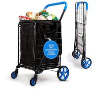 SereneLife Einkaufstrolley, Einkaufswagen Klappbar mit 50L Kapazität, Shopping Trolley belastbar bis 32kg, Einkaufstrolley Treppensteiger aus Metall mit 360° Schwenkbare Rollen, Shopping Cart Schwarz