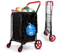 SereneLife Einkaufstrolley, Einkaufswagen, Shopping Trolley Klappbar mit 50L Kapazität, Einkaugstasche mit Rollen, Treppensteiger bis 32kg Belastbar, Shoping Cart mit abnehmbare Tasche, Rot