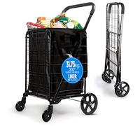Serenelife Einkaufstrolley Klappbar, Einkaufswagen mit 50L Kapazität, Shopping Trolley bis 31.8kg Belastbar, Hackenporsche -Metall mit 360° Schwenkbare Räder, Tasche abnehmbar, Treppensteiger, Schwarz
