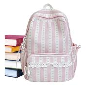 Sereneplmtg Schulrucksack Süße Preppy-Ästhetik Streifen-Designtasche | Damen Rucksack & Schultertasche Für Frauen Schülerinnen Mittelstufe Oberstufe Uni Sport Reise Camping Ausflug