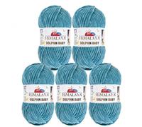 Serenitsu Himalaya Dolphin Baby Wolle 5x100g Set, Super Bulky Garn Samtwolle zum Stricken & Häkeln, Polyester Chenille-Garn für Babydecken Amigurumi Babygarn (80381 Aero-Blau)