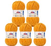 Serenitsu Himalaya Dolphin Baby Wolle 5x100g Set, Super Bulky Garn Samtwolle zum Stricken & Häkeln, Polyester Chenille-Garn für Babydecken Amigurumi Babygarn (80330 Safrangelb)