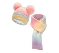 SERENYOU Winter Mütze Schal Set für Kinder Jungen Mädchen Doppel Pom Pom Mütze mit gestricktem Schal 2 in 1 Warmes Set Alter 3-10