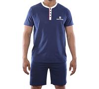 Serge Blanco Schlafanzug Herren 100% Baumwolle, Pyjama Herren, Jahrgang, Hypoallergen, Blau, M