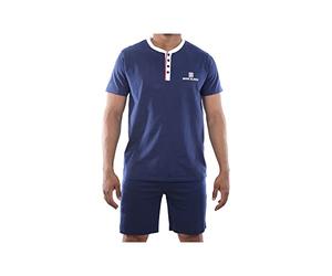 Serge Blanco Schlafanzug Herren 100% Baumwolle, Pyjama Herren, Jahrgang, Hypoallergen, Blau, M
