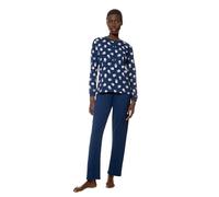 Mey Schlafanzug SCRIBBLED DOTS Damen Rundhalsausschnitt mit Knopfleiste Gr. 40 blau (deep marine)