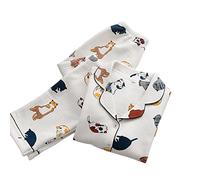 SSLLH Damen Schlafanzug Dicker Warm Winter Pyjama für Frauen Baumwolle Heimanzug Cartoon Katze Bedruckte Nachtwäsche Damen 2 Stück Langarm Homewear Set - Weiß, M