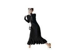 SERUMY Strickkleid Meerjungfraukleid Dicke Gestrickte Einteilige Kleidergewänder Für Frauen Elegantes Langarm Midi Pullover Kleid-Black,M 47.5-55Kg