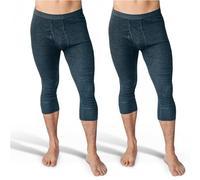 SES 3/4 Lange Unterhosen Herren Feinripp 2er Pack 3XL grau meliert - 100% Baumwolle mit Eingriff & Weichbund - Bequeme Unterhosen Männer langes Bein