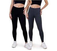 SES blickdichte Leggings Damen Baumwolle 2er Pack 36-38 schwarz/anthrazit meliert - Baumwoll Leggings Damen lang mit Perfekter Passform & Komfort für vielfältige Looks