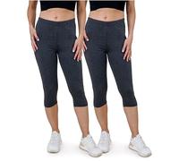 SES Capri Leggings Damen 3/4 Lang 2er Pack - 32-34 bis 56-58 aus Baumwolle | blickdichte, elastische Capri-Leggings mit weichem Bund und perfekter Passform - aus Baumwolle mit Elasthan für jeden Tag