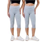 SES Capri Leggings Damen Grau meliert (40/42) 2er Pack aus Baumwolle/blickdichte Damen Capri-Leggings/elastische Damen Leggins 3/4 lang Baumwolle/Damen Capri Leggings mit Perfekter Passform