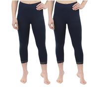 SES Capri Leggings Damen mit Spitze 2er Pack 32-34 Marine aus Baumwolle - blickdichte Damen Leggings 3/4 lang mit Perfekter Passform