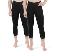 SES Capri Leggings Damen mit Spitze 2er Pack 32-34 schwarz aus Baumwolle - blickdichte Damen Leggings 3/4 lang mit Perfekter Passform