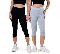 SES Capri Leggings Damen Schwarz/Grau meliert (32/34) 2er Pack aus Baumwolle/blickdichte Damen Capri-Leggings/elastische Damen Leggins 3/4 lang Baumwolle/Damen Capri Leggings