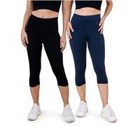 SES Damen Leggings Capri 3/4 2er Pack Schwarz/Navy Blue Baumwolle (32/34)