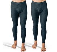 SES Lange Unterhosen Herren Feinripp 2er Pack S mit Eingriff & Weichbund aus Baumwolle/Bequeme Unterhosen Männer lang/grau melierte Herren Unterhosen langes Bein