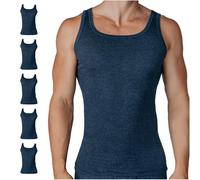 SES Ringel Feinripp Unterhemd Herren XL Jeans Marine aus Baumwolle 5er Pack