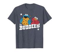 Sesame Street Best Buddies Elmo and Cookie, Sesamstrasse T-Shirt, Herren, Blau Meliert, 5XL
