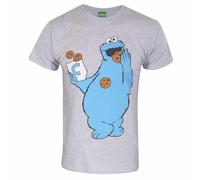 Sesamstraße Unisex-Erwachsene Cookies On The Go T-Shirt, grau meliert, XXL