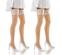 sesto senso 2 paar Halterlose Netzstrümpfe Spitzenstrümpfe Feinmaschige Strümpfe Spitze 1/2 XS-S Weiß