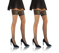 sesto senso 2 paar Halterlose Netzstrümpfe Spitzenstrümpfe Feinmaschige Strümpfe Spitze 3/4 M-L Fumo Grau Graphite