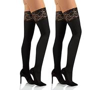 sesto senso 2 Paar Halterlose Strümpfe Blickdicht 40 Den mit Spitze Damen XL/XXL Black Schwarz