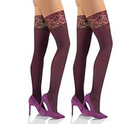 sesto senso 2 Paar Halterlose Strümpfe Blickdicht 40 Den mit Spitze Damen XS/S Bordo Rotwein