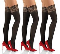 sesto senso 3 paar Halterlose Strümpfe 50 DEN Spitze Mikrofaser Blickdicht Damen 3/4 Fumo Graphit