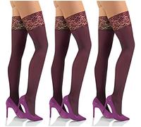 sesto senso 3 paar Halterlose Strümpfe 50 DEN Spitze Mikrofaser Blickdicht Damen Weinrot 1/2 Bordo