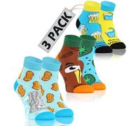 sesto senso 3 Paar Lustige Kurze Socken Bunte Verrückt Baumwolle Süße Sneakersocken Gemusterte Bier Wasser Kiwi Elefant Erdnüsse 35-38 SNACKS