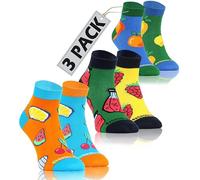 sesto senso 3 Paar Lustige Kurze Socken Bunte Verrückt Baumwolle Süße Sneakersocken Gemusterte Obst Frucht Marmelade Orange Zitrone 35-38 SWEETS