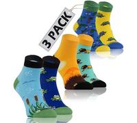 sesto senso 3 Paar Lustige Kurze Socken Bunte Verrückt Baumwolle Süße Sneakersocken Gemusterte Tiere Frosch Chamäleon Löwe 35-38 ANIMALS