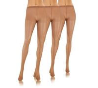 sesto senso 3 Paar Strumpfhosen Damen 20 den Dünn Durchsichtig Glatte Reißfest Feinstrumpfhose hautfarben Beige 2 Golden