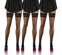sesto senso 3 Pack Damen Halterlose naht-strümpfe mit Rückennaht Muster 20 DEN Spitzenstrümpfe Schwarz XL/XXL Naht