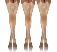sesto senso 3 Pack Spitze Strapsstrümpfe 20 Den Muster Strumpfhose mit Strumpfhalter Strapse Strümpfe zum Anstrapsen Pattern 5/6 XL/XXL Beige