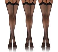 sesto senso 3er Pack Strapsstrümpfe 20 Den Strumpfhose mit Strumpfhalter Strapse Strümpfe zum Anstrapsen 5/6 XL/XXL Schwarz