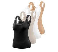 sesto senso 4 Pack Geripptes Damen Trägertop mit mit Spitzendetail Feminines Stilvolles Sommer-Top L/XL 40-42 Farbmix im Set