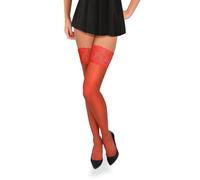 sesto senso Damen Halterlose Strümpfe 20 Den mit Spitze Feinstrümpfe Verstärkt mit Silikonstreifen Rot XL/XXL Red