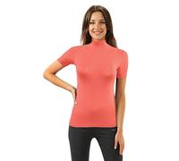 sesto senso Damen T-Shirt Kurzarm Rollkragen Nek Einfarbig Viskose XXL Living Koralle